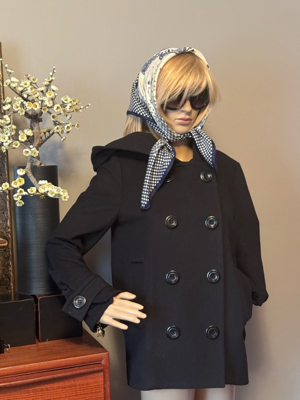 Tevrow +Chase Wool and Cashmere Black Double-Breasted Pea Coat - Women